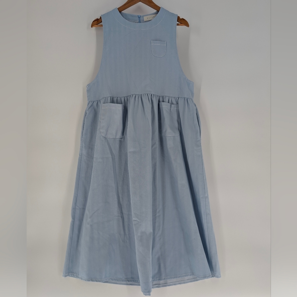 OLIVE Casual Blue Sleeveless Contemporary Cottage core Neutral Maxi Sundress L - Picture 3 of 13